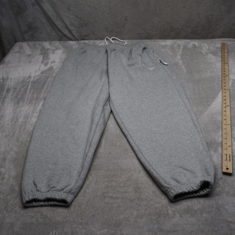 Nike Pants Men Medium Gray Solo Swoosh Drawstring Fleece Jogger Sweatpants 28x28